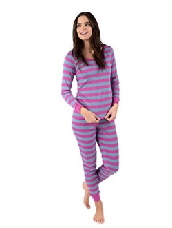 Women's Pajamas Fitted Striped 2 Piece Pjs Set 100% Cotton Sleep Pants Sleepwear (XSmall-XLarge)