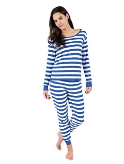 Women's Pajamas Fitted Striped 2 Piece Pjs Set 100% Cotton Sleep Pants Sleepwear (XSmall-XLarge)