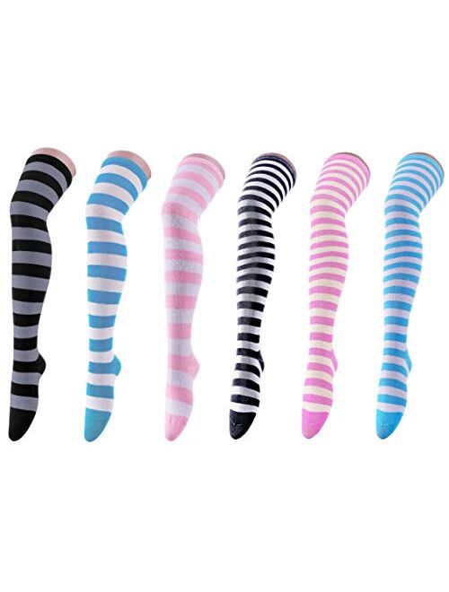 Womens Long Striped Socks over Knee Thigh High Socks Stocking