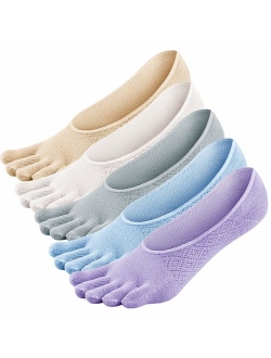 Toe Socks Low Cut No Show Cotton Running Five Fingers Socks with Silicone Heel for Womens Ladies