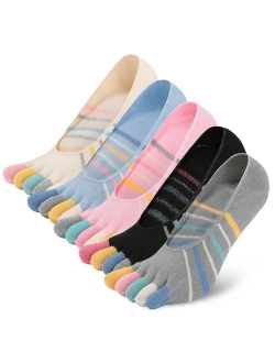 Toe Socks Low Cut No Show Cotton Running Five Fingers Socks with Silicone Heel for Womens Ladies