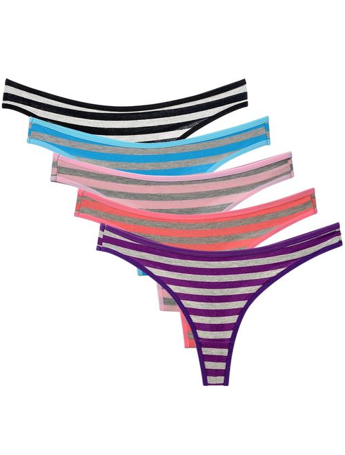 Buy Nightaste Women's G-String Panties Pack of 5 Cotton Thongs Underwear  with Color Stripes online