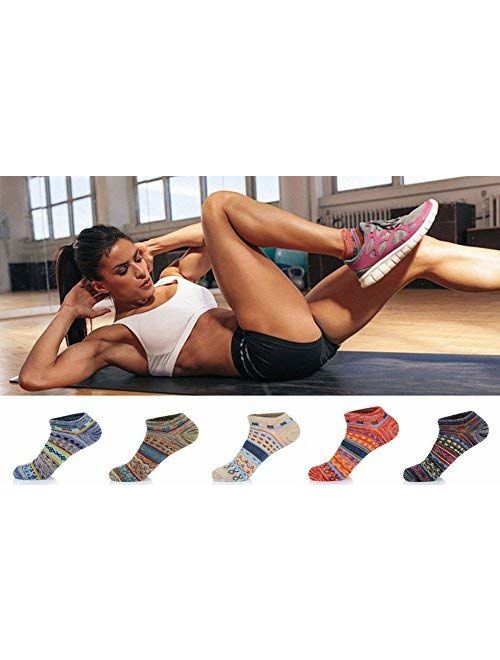 Dr. Anison Womens No Show Socks Ankle Warm Cotton Vintage Liner Socks Pack of 5 Pair ...