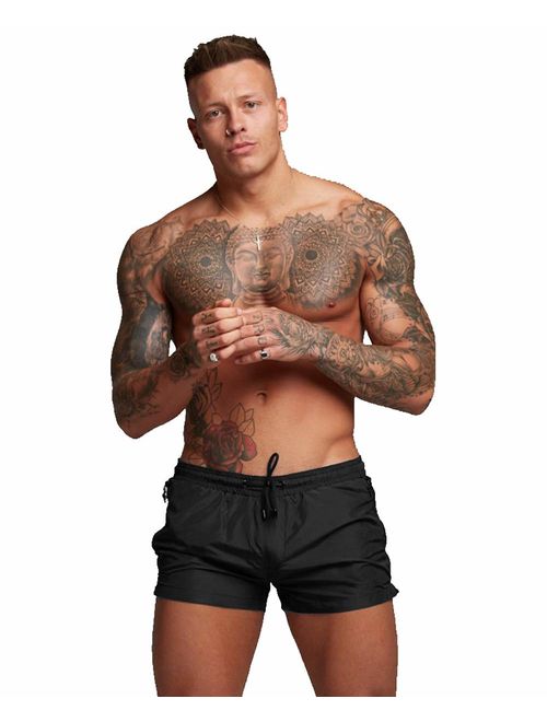 TONLEN Mens Swimwear Sports Shorts Swim Trunks with Zipper Pockets