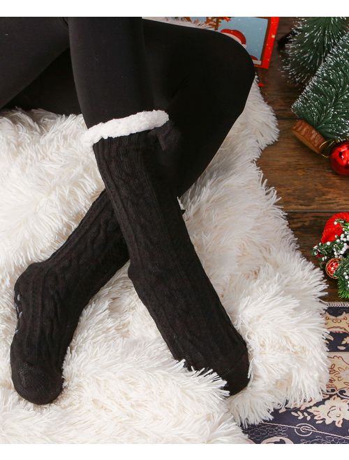 Womens Fuzzy Slipper Socks Warm Knit Heavy Thick Fleece lined Fluffy Christmas Stockings Winter Socks