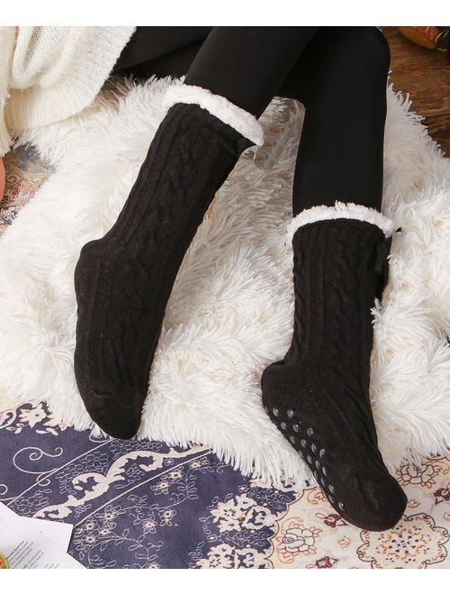 Womens Fuzzy Slipper Socks Warm Knit Heavy Thick Fleece lined Fluffy Christmas Stockings Winter Socks