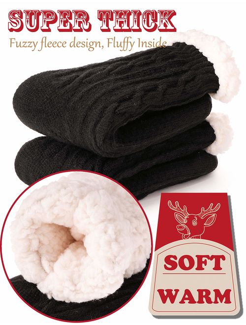 Womens Fuzzy Slipper Socks Warm Knit Heavy Thick Fleece lined Fluffy Christmas Stockings Winter Socks