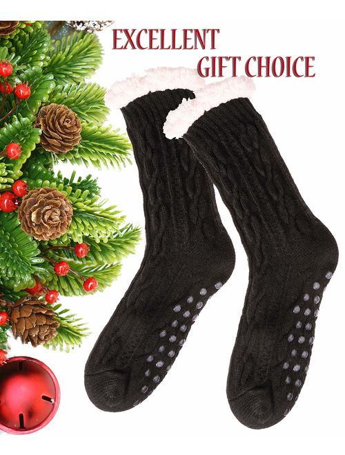 Womens Fuzzy Slipper Socks Warm Knit Heavy Thick Fleece lined Fluffy Christmas Stockings Winter Socks