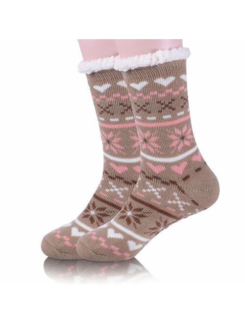 Womens Fuzzy Slipper Socks Warm Knit Heavy Thick Fleece lined Fluffy Christmas Stockings Winter Socks