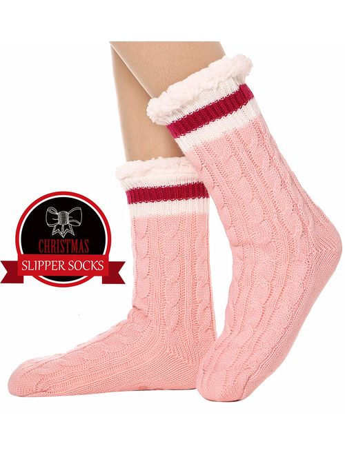 Womens Fuzzy Slipper Socks Warm Knit Heavy Thick Fleece lined Fluffy Christmas Stockings Winter Socks