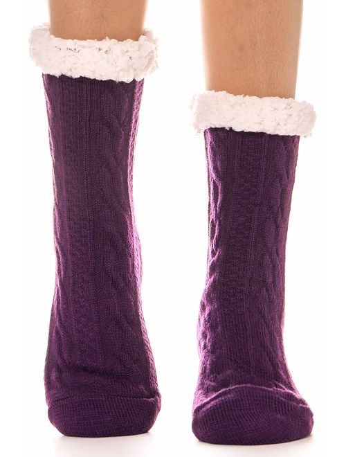 Womens Fuzzy Slipper Socks Warm Knit Heavy Thick Fleece lined Fluffy Christmas Stockings Winter Socks