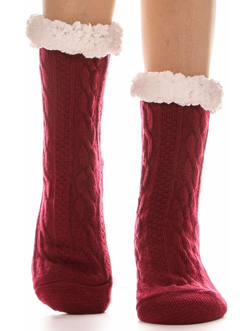 Womens Fuzzy Slipper Socks Warm Knit Heavy Thick Fleece lined Fluffy Christmas Stockings Winter Socks