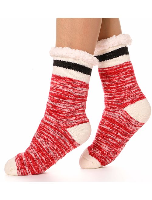 Womens Fuzzy Slipper Socks Warm Knit Heavy Thick Fleece lined Fluffy Christmas Stockings Winter Socks