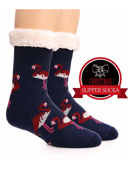 Womens Fuzzy Slipper Socks Warm Knit Heavy Thick Fleece lined Fluffy Christmas Stockings Winter Socks