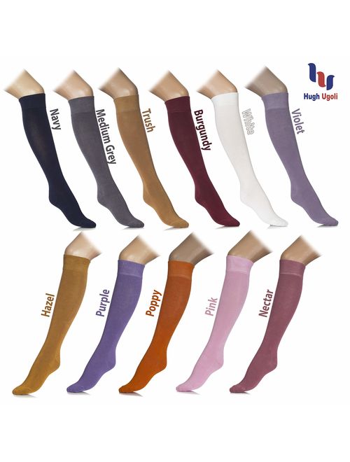 Hugh Ugoli Comfort Seam Lightweight Bamboo Women's Knee High Socks, 4 Pairs, Shoe Size: 5-8/8-11