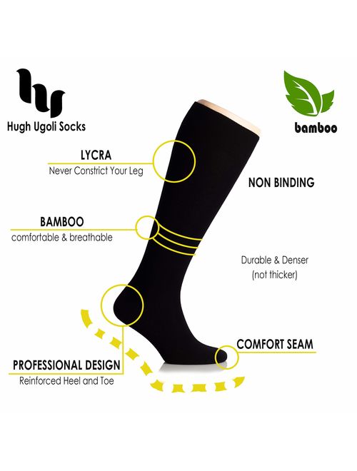 Hugh Ugoli Comfort Seam Lightweight Bamboo Women's Knee High Socks, 4 Pairs, Shoe Size: 5-8/8-11