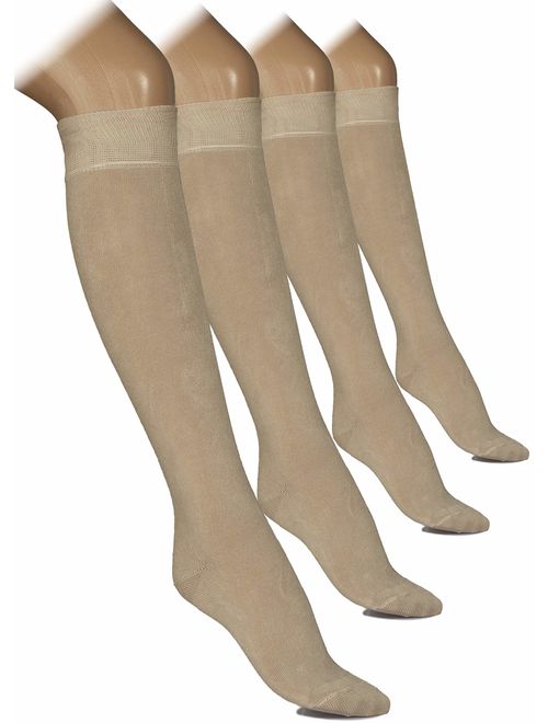 Hugh Ugoli Comfort Seam Lightweight Bamboo Women's Knee High Socks, 4 Pairs, Shoe Size: 5-8/8-11