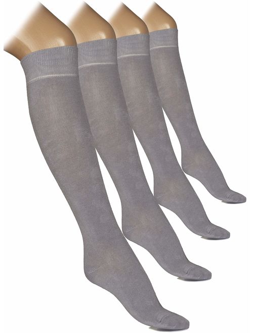 Hugh Ugoli Comfort Seam Lightweight Bamboo Women's Knee High Socks, 4 Pairs, Shoe Size: 5-8/8-11