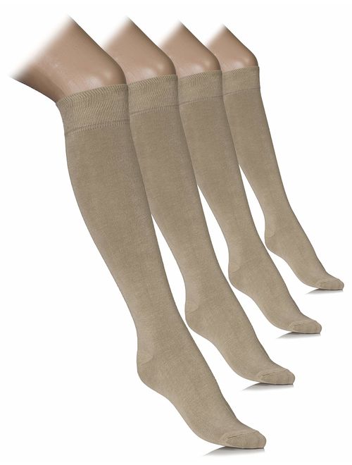 Hugh Ugoli Comfort Seam Lightweight Bamboo Women's Knee High Socks, 4 Pairs, Shoe Size: 5-8/8-11