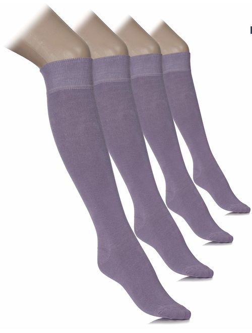 Hugh Ugoli Comfort Seam Lightweight Bamboo Women's Knee High Socks, 4 Pairs, Shoe Size: 5-8/8-11