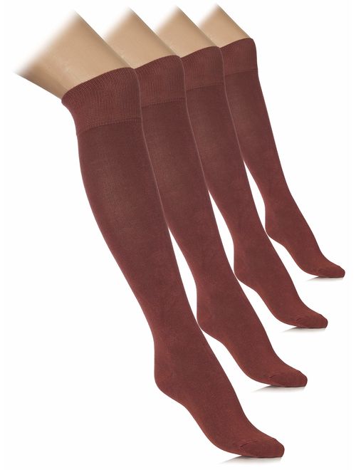 Hugh Ugoli Comfort Seam Lightweight Bamboo Women's Knee High Socks, 4 Pairs, Shoe Size: 5-8/8-11