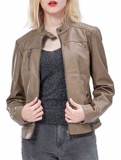 Fahsyee Women's Faux Leather Jackets, Zip Up Motorcycle Short PU Moto Biker Outwear Fitted Slim Coat