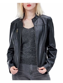 Fahsyee Women's Faux Leather Jackets, Zip Up Motorcycle Short PU Moto Biker Outwear Fitted Slim Coat