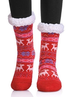 Dosoni Women's Winter Snowflake Fleece Lining Knit Christmas Knee Highs Stockings Slipper Socks