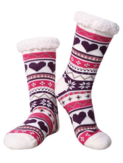 Dosoni Women's Winter Snowflake Fleece Lining Knit Christmas Knee Highs Stockings Slipper Socks