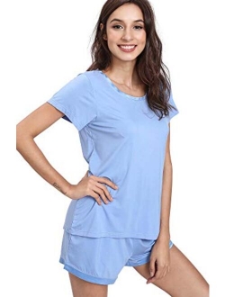 GYS Womens Pajama Shorts Set Soft Pjs Scoop Neck Sleepwear