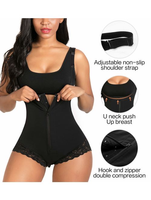 SHAPERX Women Shapewear Fajas Colombianas Body Shaper Lace Zipper Open Bust Bodysuit