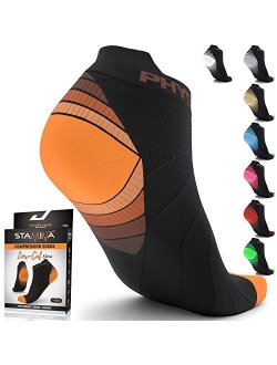 Compression Running Socks for Men & Women - Best Low Cut No Show Athletic Socks for Stamina Circulation & Recovery - Ultra Durable Ankle Socks for Runners, Plantar Fascii