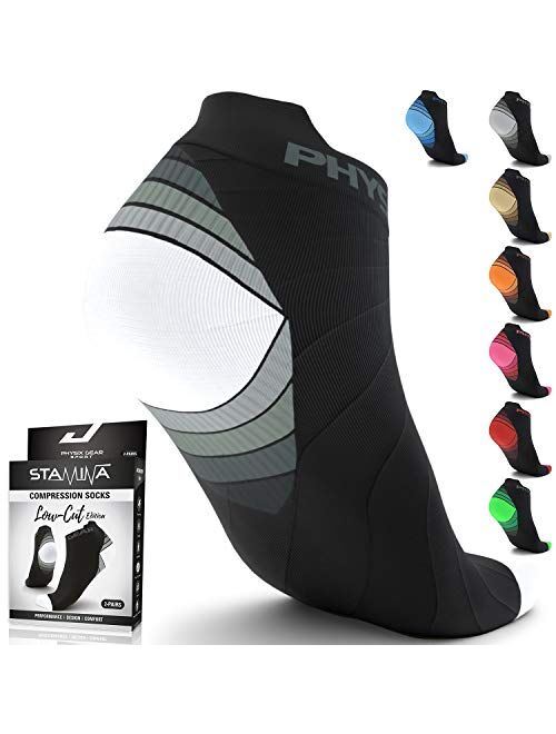 Compression Running Socks for Men & Women - Best Low Cut No Show Athletic Socks for Stamina Circulation & Recovery - Ultra Durable Ankle Socks for Runners, Plantar Fascii