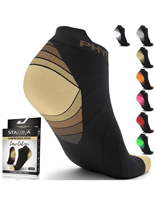 Compression Running Socks for Men & Women - Best Low Cut No Show Athletic Socks for Stamina Circulation & Recovery - Ultra Durable Ankle Socks for Runners, Plantar Fascii