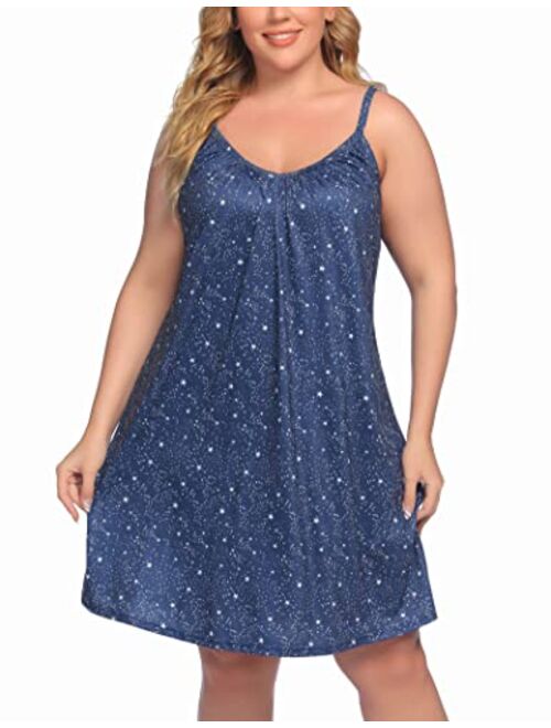 Womens Plus Size Nightgown Sleeveless Sleepwear Modal Cotton Sleepshirts Slip Night Dress (L-5XL)