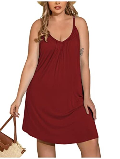 Womens Plus Size Nightgown Sleeveless Sleepwear Modal Cotton Sleepshirts Slip Night Dress (L-5XL)