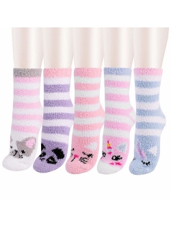 5 Pack Women Girls Fuzzy Fluffy Socks, Great for Holiday Winter or Christmas,Cabin Soft Warm Slipper Crew Cute Cozy Socks