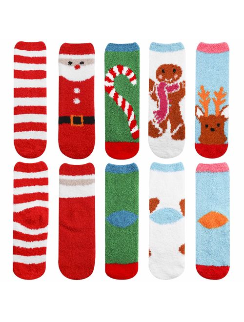 5 Pack Women Girls Fuzzy Fluffy Socks, Great for Holiday Winter or Christmas,Cabin Soft Warm Slipper Crew Cute Cozy Socks