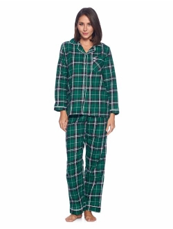 Casual Nights Women's Flannel Long Sleeve PJ's Button Down Sleepwear Pajama Set