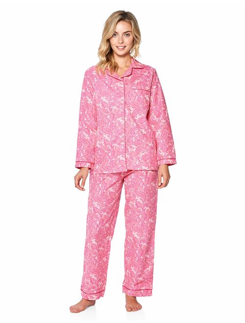 Casual Nights Women's Flannel Long Sleeve PJ's Button Down Sleepwear Pajama Set