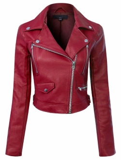 Design by Olivia Women's Long Sleeve Zipper Closure Moto Biker Faux Leather Jacket