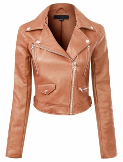 Design by Olivia Women's Long Sleeve Zipper Closure Moto Biker Faux Leather Jacket