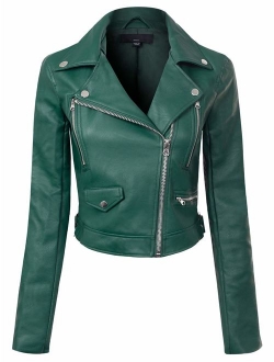 Design by Olivia Women's Long Sleeve Zipper Closure Moto Biker Faux Leather Jacket