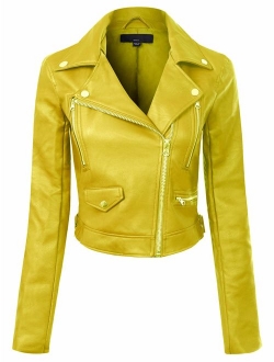 Design by Olivia Women's Long Sleeve Zipper Closure Moto Biker Faux Leather Jacket