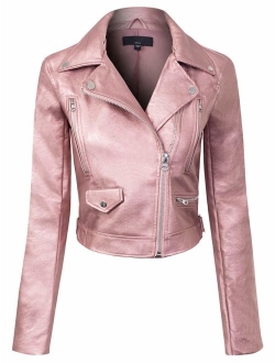 Design by Olivia Women's Long Sleeve Zipper Closure Moto Biker Faux Leather Jacket