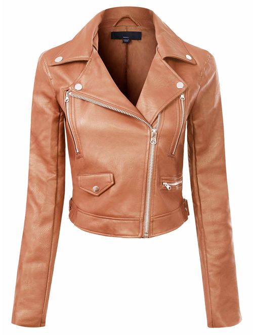 Design by Olivia Women's Long Sleeve Zipper Closure Moto Biker Faux Leather Jacket