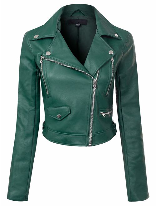 Design by Olivia Women's Long Sleeve Zipper Closure Moto Biker Faux Leather Jacket