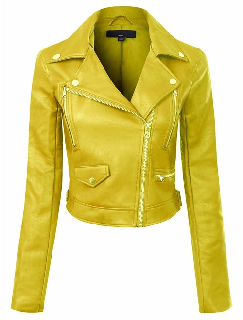 Design by Olivia Women's Long Sleeve Zipper Closure Moto Biker Faux Leather Jacket