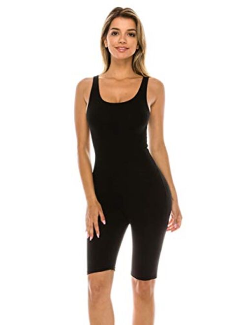 CNC STYLE Women Active Plus n Regular Size Cotton Stretch Scoop Neck Sleeveless Tank Yoga One Piece Jumpsuit Unitard Bodysuit