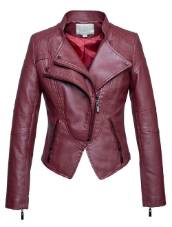 Women's Fashion Tailored Zip-Up Faux Leather Quilted Racer Jacket